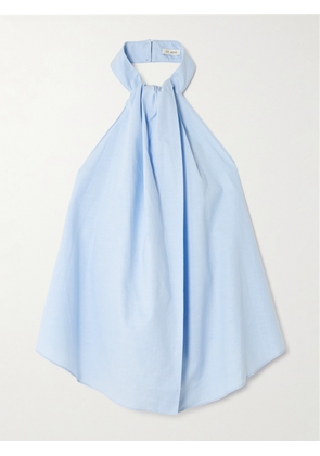ST. AGNI - Open-back Gathered Organic Cotton-poplin Halterneck Top - Blue - xx small,x small,small,medium,large,x large