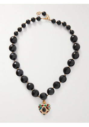 Valentino Garavani - Coeur Royal Gold-tone, Enamel, Crystal And Resin Necklace - Black - One size