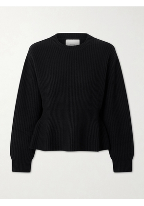 LISA YANG - Mirella Ribbed Cashmere Peplum Sweater - Black - 01,2
