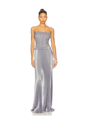 L'IDEE Maya Gown in Metallic Silver. Size 10/M. Also in 8/S, 6/XS, 12/L, 14/XL.