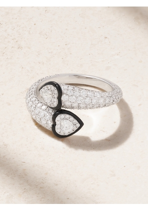 Kamyen - Double Crush 18-karat White Gold, Diamond And Enamel Ring - 3,4,5,6,7