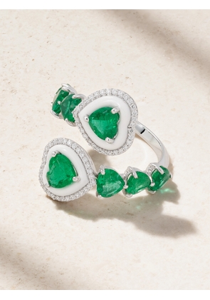 Kamyen - Sea 18-karat White Gold, Emerald, Diamond And Enamel Ring - 6,7