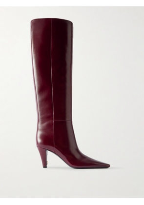 SAINT LAURENT - Jill Glossed-leather Knee Boots - Burgundy - EU 36,EU 36.5,EU 37,EU 37.5,EU 38,EU 38.5,EU 39,EU 39.5,EU 40