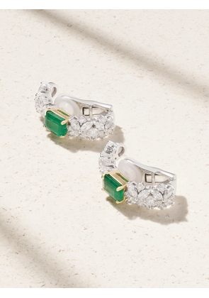 YEPREM - 18-karat White And Yellow Gold, Diamond And Emerald Clip Earrings - One size