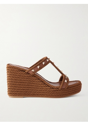 Valentino Garavani - Rockstud Leather Wedge Mules - Brown - IT35,IT36,IT37,IT38,IT39,IT40,IT41