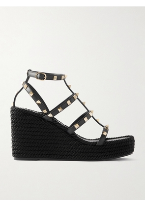 Valentino Garavani - Rockstud Leather Wedge Sandals - Black - IT35,IT36,IT37,IT38,IT39,IT40,IT41,IT42