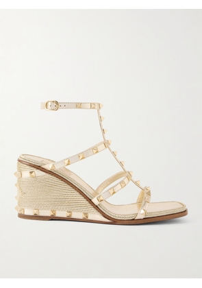 Valentino Garavani - Rockstud Metallic Leather Espadrille Wedge Sandals - Gold - IT35,IT36,IT37,IT38,IT39,IT40,IT41,IT42