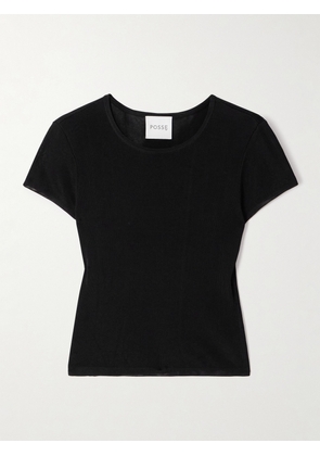 Posse - Birdie Cropped Ribbed Jersey T-shirt - Black - xx small,x small,small,medium,large,x large,xx large