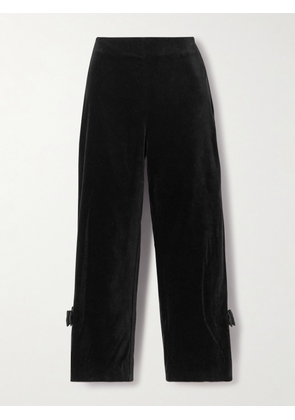 Posse - Quincy Cropped Bow-detailed Satin-trimmed Cotton-velvet Slim-leg Pants - Black - xx small,x small,small,medium,large,x large,xx large