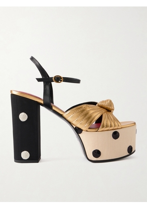 Valentino Garavani - Crasher 125 Knot-detailed Sequined Moiré And Leather Platform Sandals - Gold - IT36,IT36.5,IT37,IT37.5,IT38,IT38.5,IT39,IT40