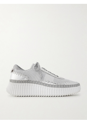 Chloé - Nama Metallic Leather-trimmed Mesh Sneakers - Silver - IT35,IT36,IT37,IT38,IT39,IT40,IT41,IT42
