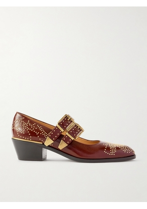 Chloé - Susanna Studded Leather Mary Jane Pumps - Brown - IT35,IT35.5,IT36,IT36.5,IT37,IT37.5,IT38,IT38.5,IT39,IT39.5,IT40,IT40.5,IT41,IT41.5,IT42