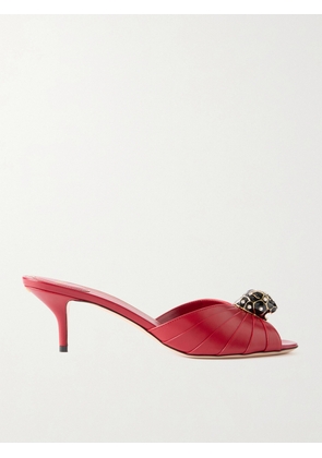 Valentino Garavani - Panthea 55 Embellished Gathered Leather Mules - IT36,IT36.5,IT37,IT37.5,IT38,IT38.5,IT39,IT39.5,IT40,IT40.5,IT41,IT42