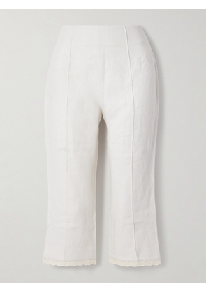 Posse - Effi Capri Crocheted Lace-trimmed Linen Slim-leg Pants - Cream - xx small,x small,small,medium,large,x large,xx large