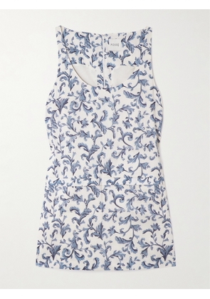 Posse - Rue Printed Linen And Silk-blend Mini Dress - Blue - xx small,x small,small,medium,large,x large,xx large