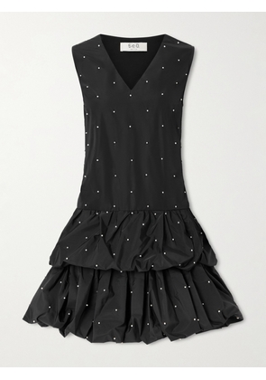 Sea - Alberta Tiered Faux Pearl-embellished Taffeta Mini Dress - Black - x small,small,medium,large,x large