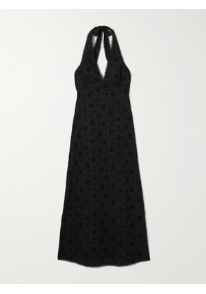 Posse - Salma Broderie Anglaise Cotton Halterneck Midi Dress - Black - xx small,x small,small,medium,large,x large,xx large