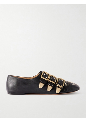 Chloé - Susan Studded Buckled Leather Flats - Black - IT35,IT36,IT36.5,IT37,IT37.5,IT38,IT38.5,IT39,IT39.5,IT40,IT40.5,IT41