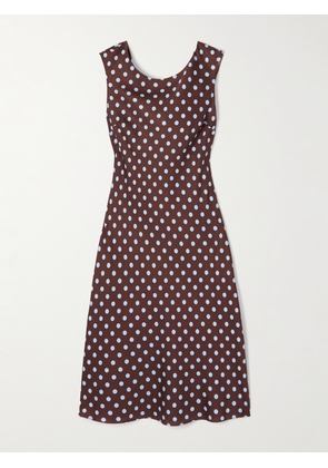 Posse - Leo Polka-dot Tencel™-blend Satin Midi Dress - Brown - xx small,x small,small,medium,large,x large,xx large