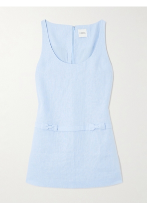 Posse - Harper Bow-detailed Linen Mini Dress - Blue - xx small,x small,small,medium,large,x large,xx large