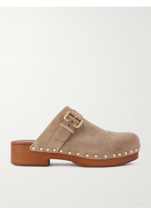 Chloé - Jeannette Embellished Suede Clogs - Neutrals - IT35,IT36,IT37,IT38,IT39,IT40,IT41