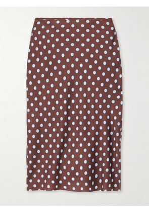 Posse - Leo Polka-dot Tencel™-blend Satin Midi Skirt - Brown - xx small,x small,small,medium,large,x large,xx large