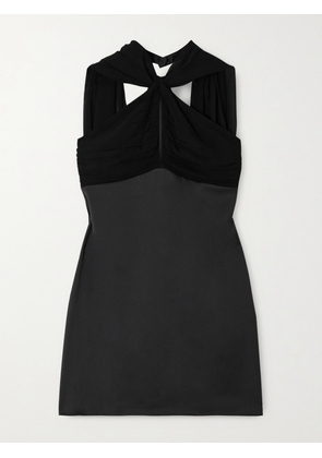 Posse - Solene Ruched Chiffon And Satin-crepe Mini Dress - Black - xx small,x small,small,medium,large,x large,xx large