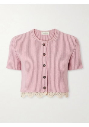Magda Butrym - Cropped Crochet-trimmed Ribbed-knit Cashmere Cardigan - Pink - FR 34,FR 36,FR 38,FR 40,FR 42