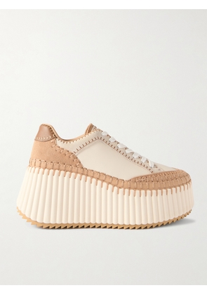 Chloé - Nama Suede-trimmed Leather Platform Sneakers - Neutrals - IT35,IT36,IT37,IT38,IT39,IT40,IT41,IT42