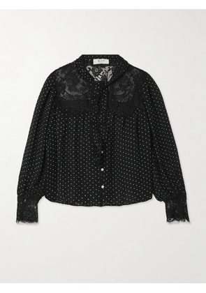 Sea - Melody Tie-detailed Lace-trimmed Polka-dot Crepe De Chine Blouse - Black - x small,small,medium,large,x large
