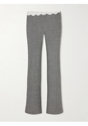 Magda Butrym - Broderie Anglaise-trimmed Herringbone Stretch-wool Flared Pants - Gray - FR 34,FR 36,FR 38,FR 40,FR 42