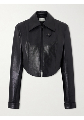 Magda Butrym - Cropped Paneled Glossed Textured-leather Biker Jacket - Black - FR 34,FR 36,FR 38,FR 40,FR 42