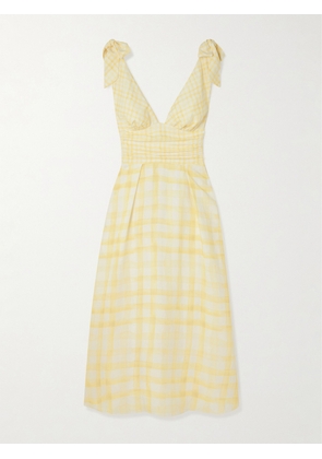 Rosie Assoulin - Bow-detailed Checked Lyocell And Linen-blend Midi Dress - Yellow - US0,US2,US4,US6,US8,US10,US12