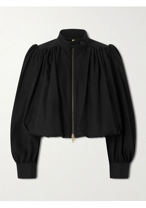 Chloé - Cropped Gathered Cotton-canvas Jacket - Black - FR 34,FR 36,FR 38,FR 40,FR 42,FR 44,FR 46