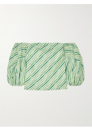 Rosie Assoulin - Off-the-shoulder Striped Tencel™ Lyocell And Linen-blend Blouse - Green - x small,small,medium,large