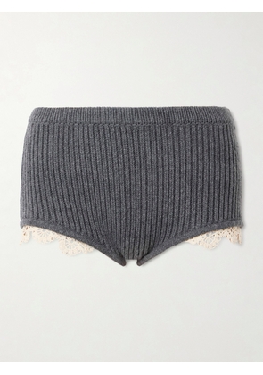 Magda Butrym - Crochet-trimmed Knitted Cashmere Shorts - Gray - FR 34,FR 36,FR 38,FR 40,FR 42