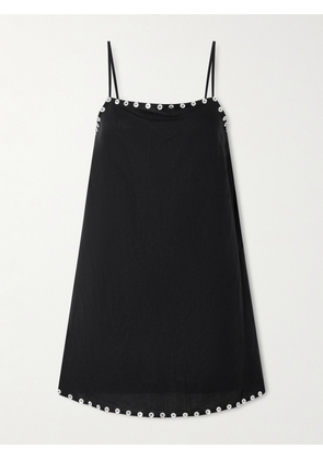STAUD - Laura Button-detailed Linen-blend Mini Dress - Black - x small,small,medium,large,x large