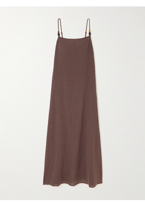 STAUD - Laura Bead-embellished Cotton-gauze Maxi Dress - Brown - x small,small,medium,large,x large