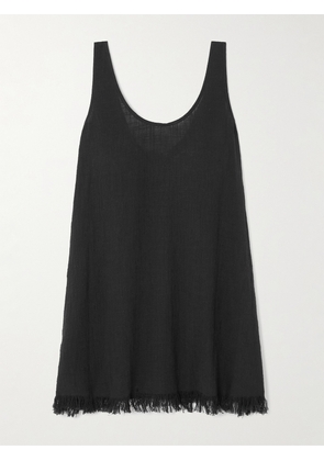 STAUD - Tillie Fringed Cotton-gauze Mini Dress - Black - XS/S,M/L