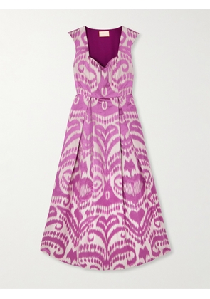 Marta Ferri - Guenda Pleated Cotton, Silk And Linen-blend Jacquard Midi Dress - Pink - S/M,M/L,L/XL