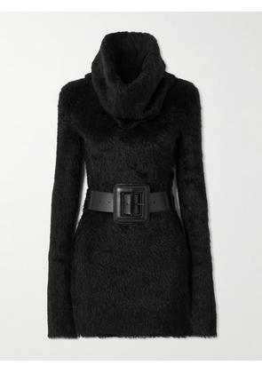 Balenciaga - Belted Brushed-knit Turtleneck Mini Dress - Black - S,M,L
