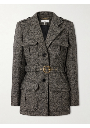 Chloé - Belted Herringbone Wool-blend Jacket - Brown - FR 34,FR 36,FR 38,FR 40,FR 42,FR 44
