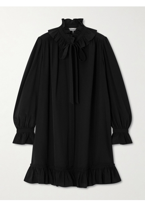 Chloé - Pussy-bow Ruffled Organic Silk-crepe Mini Dress - Black - FR 34,FR 36,FR 38,FR 40,FR 42,FR 44