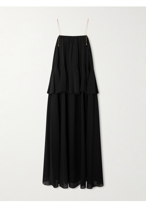 Chloé - Open-back Embellished Tiered Silk-georgette Maxi Dress - Black - FR 34,FR 36,FR 38,FR 40,FR 42