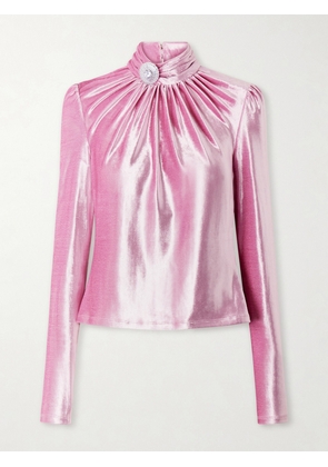 RABANNE - Crystal-embellished Gathered Velvet Turtleneck Blouse - Pink - FR 34,FR 36,FR 38,FR 40,FR 42,FR 44