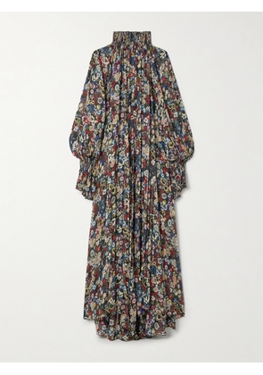 KHAITE - Edgar Pleated Floral-print Silk-chiffon Turtleneck Maxi Dress - Black - x small,small,medium,large