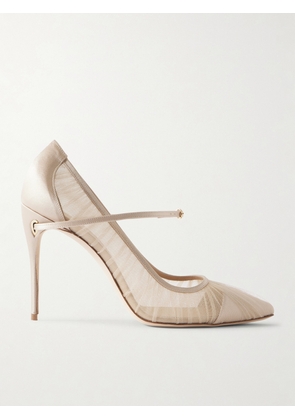 Jennifer Chamandi - Lorenzo 105 Satin-trimmed Pleated Tulle Pumps - Cream - IT36,IT36.5,IT37,IT37.5,IT38,IT38.5,IT39,IT39.5,IT40,IT40.5,IT41,IT41.5,IT42