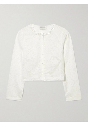 SHUSHU/TONG - Embellished Cropped Lace Top - White - UK 4,UK 6,UK 8,UK 10,UK 12,UK 14,UK 16