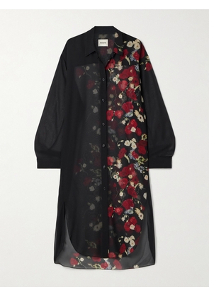KHAITE - Gloria Floral-print Silk-chiffon Dress - Black - x small,small,medium,large