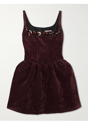 SHUSHU/TONG - Embellished Velvet Mini Dress - Burgundy - UK 4,UK 6,UK 8,UK 10,UK 12,UK 14,UK 16